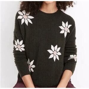 Madewell Floral Intarsia Pullover Sweater Size Small S Merino Wool Blend Gray